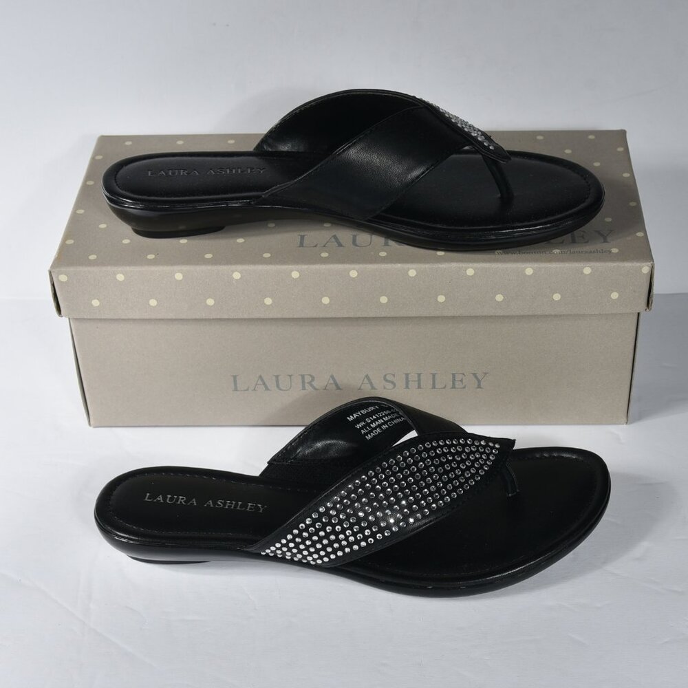 Laura Ashley Maybury Flip Flip Shiny Black Sandals size 8 NWT